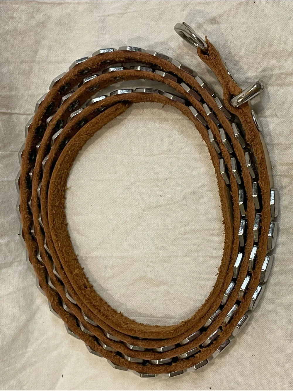 Leather Silver Hexagon Studded Wrap Belt Western Boho Y2K Tan